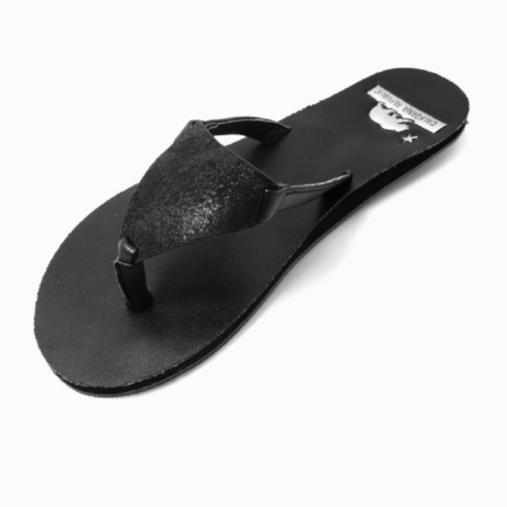 HBCali Black Faux Girls Leather Flip Flops